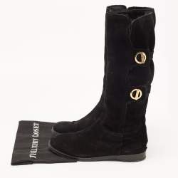مملوكة مسبقًا Jimmy Choo Black Suede Buckle Detail Mid Calf Boots Size 41