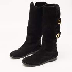 مملوكة مسبقًا Jimmy Choo Black Suede Buckle Detail Mid Calf Boots Size 41