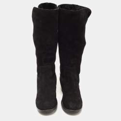 مملوكة مسبقًا Jimmy Choo Black Suede Buckle Detail Mid Calf Boots Size 41