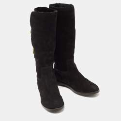 مملوكة مسبقًا Jimmy Choo Black Suede Buckle Detail Mid Calf Boots Size 41