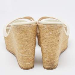 Pre Owned Jimmy Choo White Python Leather Prima Wedge Platform Sandals Size 38.5