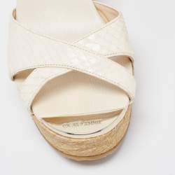Pre Owned Jimmy Choo White Python Leather Prima Wedge Platform Sandals Size 38.5