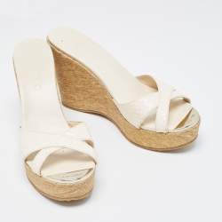 Pre Owned Jimmy Choo White Python Leather Prima Wedge Platform Sandals Size 38.5