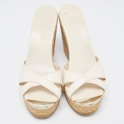 Pre Owned Jimmy Choo White Python Leather Prima Wedge Platform Sandals Size 38.5