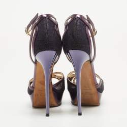 Pre Owned Jimmy Choo Purple Lace and Leather Laurita Sandals Size 37.5