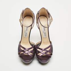 Pre Owned Jimmy Choo Purple Lace and Leather Laurita Sandals Size 37.5