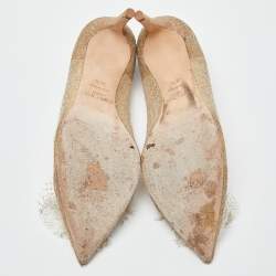 Pre Owned Jimmy Choo Beige Lace and Leather Pointed Toe Pumps Size 36.5