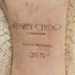 Pre Owned Jimmy Choo Beige Lace and Leather Pointed Toe Pumps Size 36.5