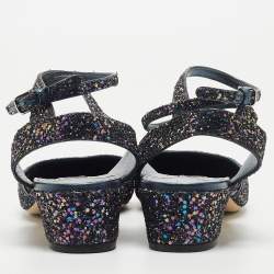Pre Owned Jimmy Choo Navy Blue Coarse Glitter Micky Pumps Size 41
