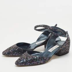 Pre Owned Jimmy Choo Navy Blue Coarse Glitter Micky Pumps Size 41