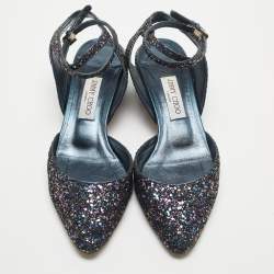 Pre Owned Jimmy Choo Navy Blue Coarse Glitter Micky Pumps Size 41