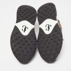 Pre Owned Jimmy Choo Black/Brown Leather and Leopard Print Nylon Memphis Sneakers Size 38