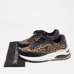 Pre Owned Jimmy Choo Black/Brown Leather and Leopard Print Nylon Memphis Sneakers Size 38