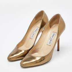 Jimmy Choo Gold Patent Leather Gilbert Pumps Size 37