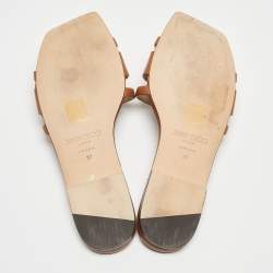 Pre Owned Jimmy Choo Brown Leather Laran Flat Slides Size 37