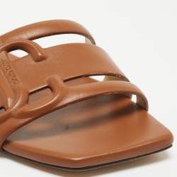 Pre Owned Jimmy Choo Brown Leather Laran Flat Slides Size 37