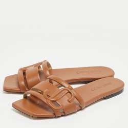 Pre Owned Jimmy Choo Brown Leather Laran Flat Slides Size 37