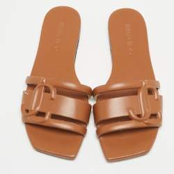 Pre Owned Jimmy Choo Brown Leather Laran Flat Slides Size 37