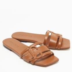 Pre Owned Jimmy Choo Brown Leather Laran Flat Slides Size 37