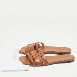 Pre Owned Jimmy Choo Brown Leather Laran Flat Slides Size 37