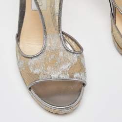 Jimmy Choo Silver Mesh and Leather Ankle Strap Sandals Size 38