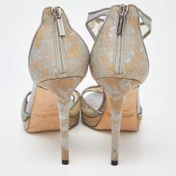 Jimmy Choo Silver Mesh and Leather Ankle Strap Sandals Size 38