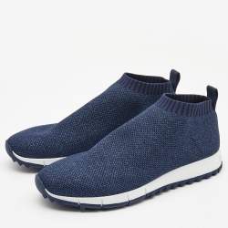 Pre Owned Jimmy Choo Navy Blue Glitter Fabric Low Top Sneakers Size 36.5