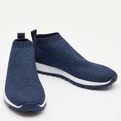 Pre Owned Jimmy Choo Navy Blue Glitter Fabric Low Top Sneakers Size 36.5