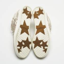 Pre Owned Jimmy Choo Metallic White Python Embossed Leather Low Top Sneakers Size 36