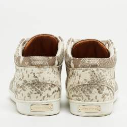 Pre Owned Jimmy Choo Metallic White Python Embossed Leather Low Top Sneakers Size 36