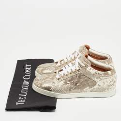 Pre Owned Jimmy Choo Metallic White Python Embossed Leather Low Top Sneakers Size 36