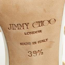Jimmy Choo White/Gold Patent and Leather Ankle Sandals Size 39.5