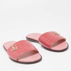 مملوكة مسبقًا Jimmy Choo Pink Croc Embossed Minea Flat Slides Size 36