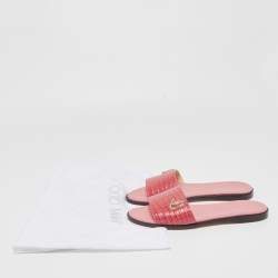 مملوكة مسبقًا Jimmy Choo Pink Croc Embossed Minea Flat Slides Size 36