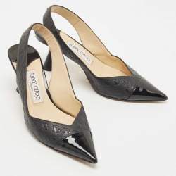 Pre Owned Jimmy Choo Black Leather and Patent liya Slingback Pumps Size 36