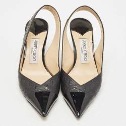 Pre Owned Jimmy Choo Black Leather and Patent liya Slingback Pumps Size 36