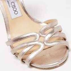 Pre Owned Jimmy Choo Metallic Silver Leather Ankle Strap Sandals Size 36