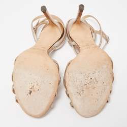 Pre Owned Jimmy Choo Metallic Silver Leather Ankle Strap Sandals Size 36