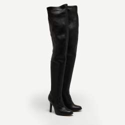 Pre Owned Jimmy Choo For H&M Black Leather Thigh High Boots Size 37