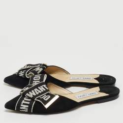 Pre Owned Jimmy Choo Black Suede Gretchen Flat Mules Size 39