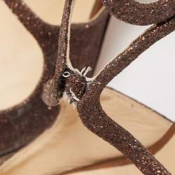 Pre Owned Jimmy Choo Metallic Brown Glitter Leather Lang Ankle Strap Sandals Size 41