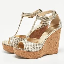 Jimmy Choo Two Tone Python Embossed Leather Pela Sandals Size 39