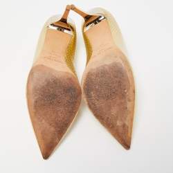 Pre Owned Jimmy Choo Gold Textured Leather Pointed Toe Pumps Size 37