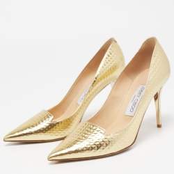 Pre Owned Jimmy Choo Gold Textured Leather Pointed Toe Pumps Size 37