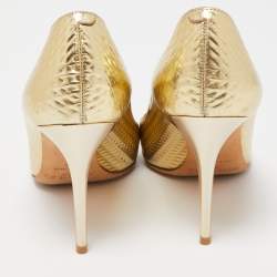 Pre Owned Jimmy Choo Gold Textured Leather Pointed Toe Pumps Size 37