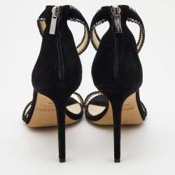 Pre Owned Jimmy Choo Black Suede Crystal Embellished Ankle Strap Sandals Size 39