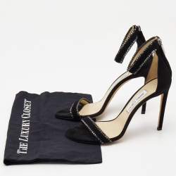 Pre Owned Jimmy Choo Black Suede Crystal Embellished Ankle Strap Sandals Size 39