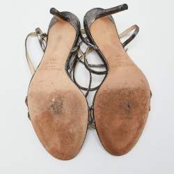 Pre Owned صندل جيمي تشو سويدي ميتاليك بسيور مقاس 40.5