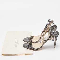 Pre Owned صندل جيمي تشو سويدي ميتاليك بسيور مقاس 40.5