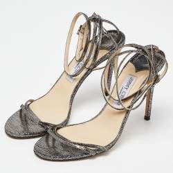 Pre Owned صندل جيمي تشو سويدي ميتاليك بسيور مقاس 40.5